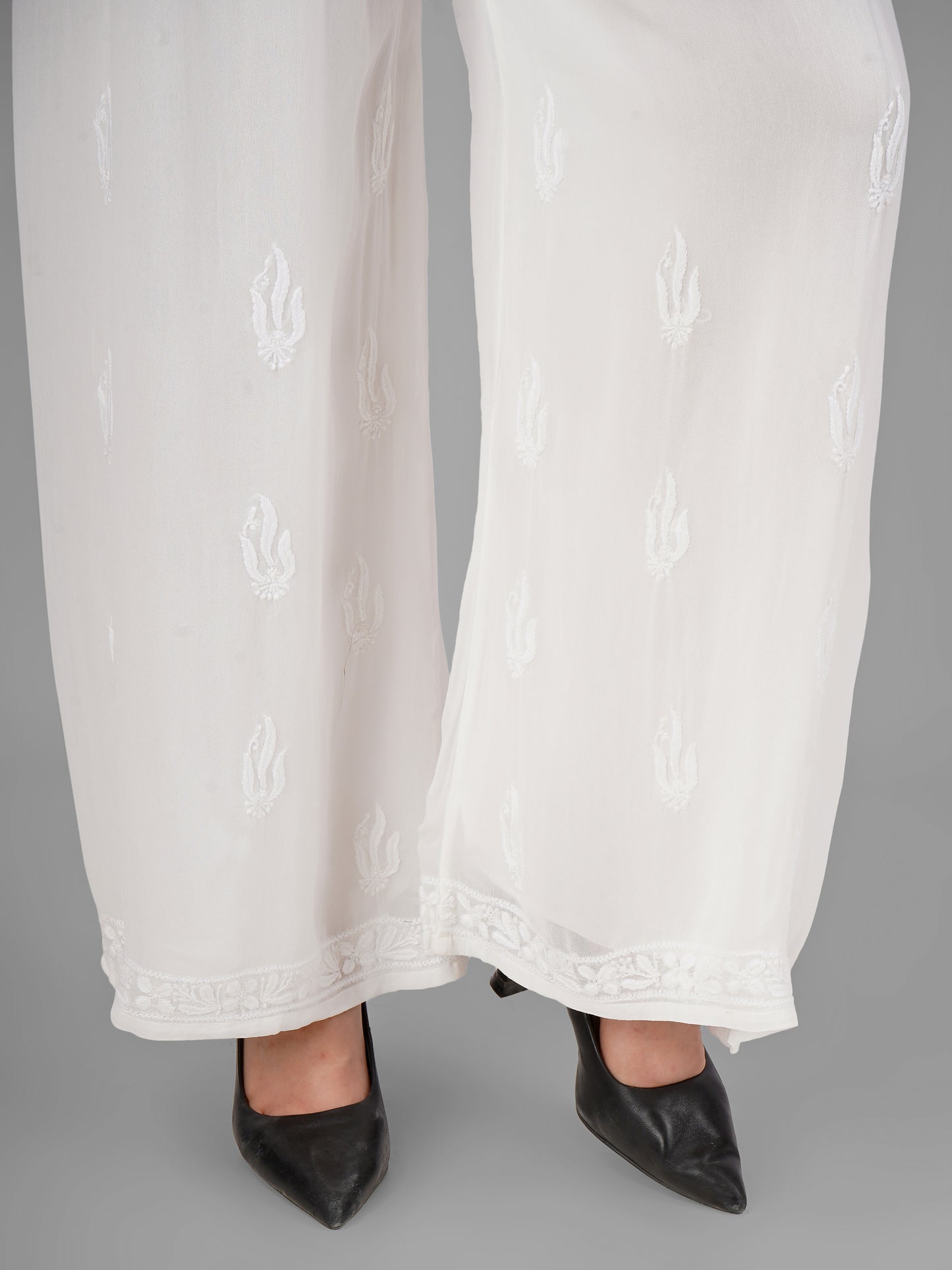 Pure Georgette Dyeable Straight White Chikankari Palazzo