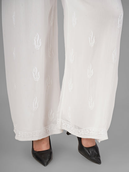 Pure Georgette Dyeable Straight White Chikankari Palazzo