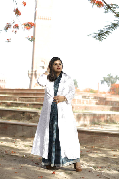 White Stylish Pure Georgette Long Chikankari Shrug