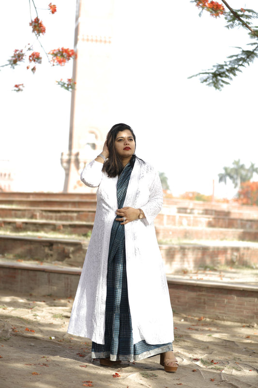 White Stylish Pure Georgette Long Chikankari Shrug