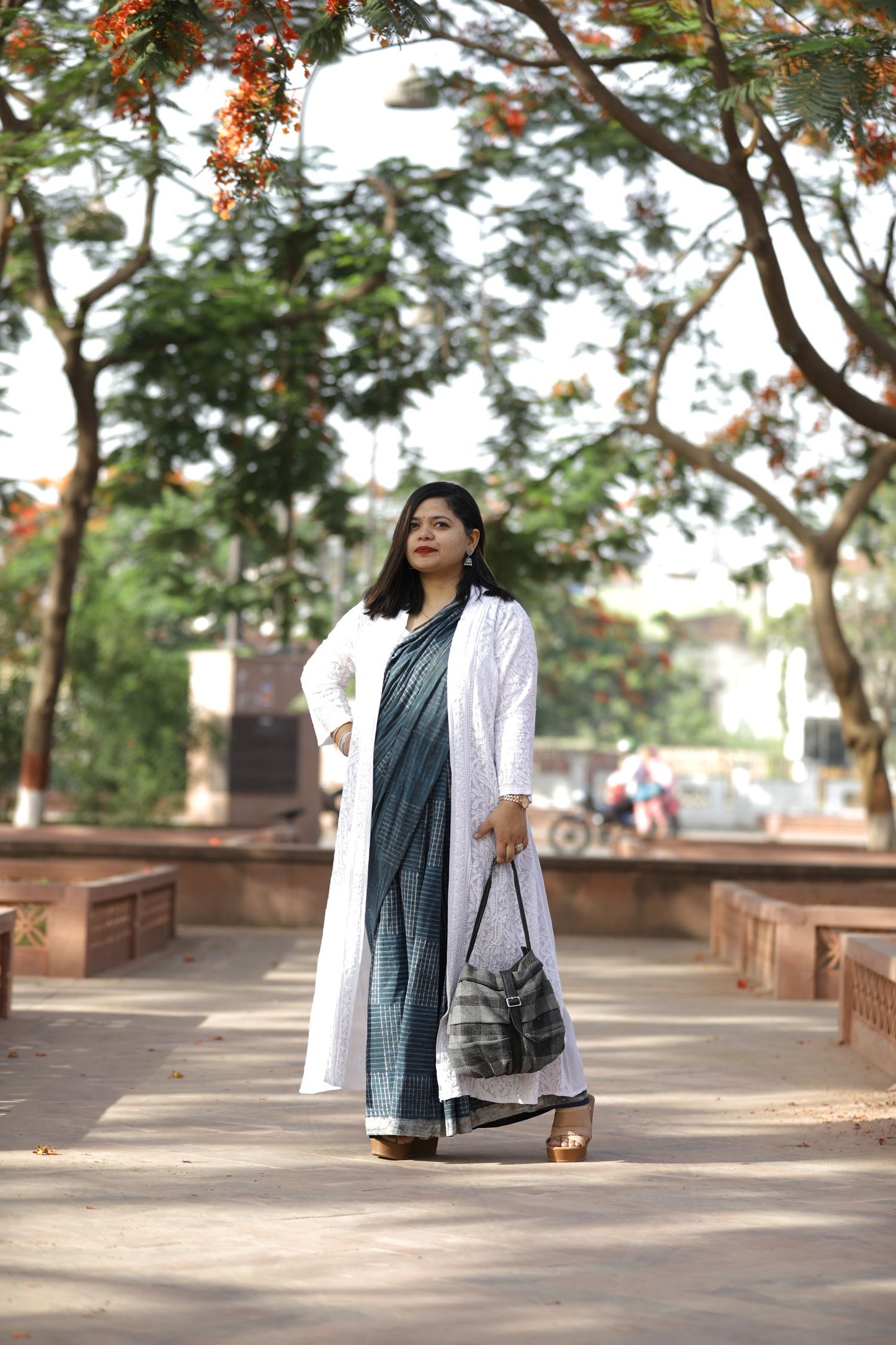 White Stylish Pure Georgette Long Chikankari Shrug