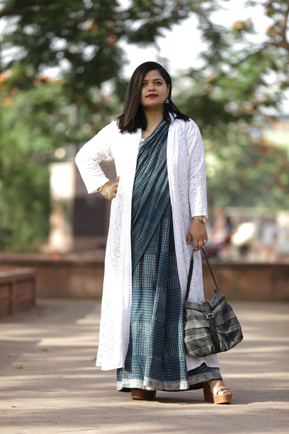White Stylish Pure Georgette Long Chikankari Shrug