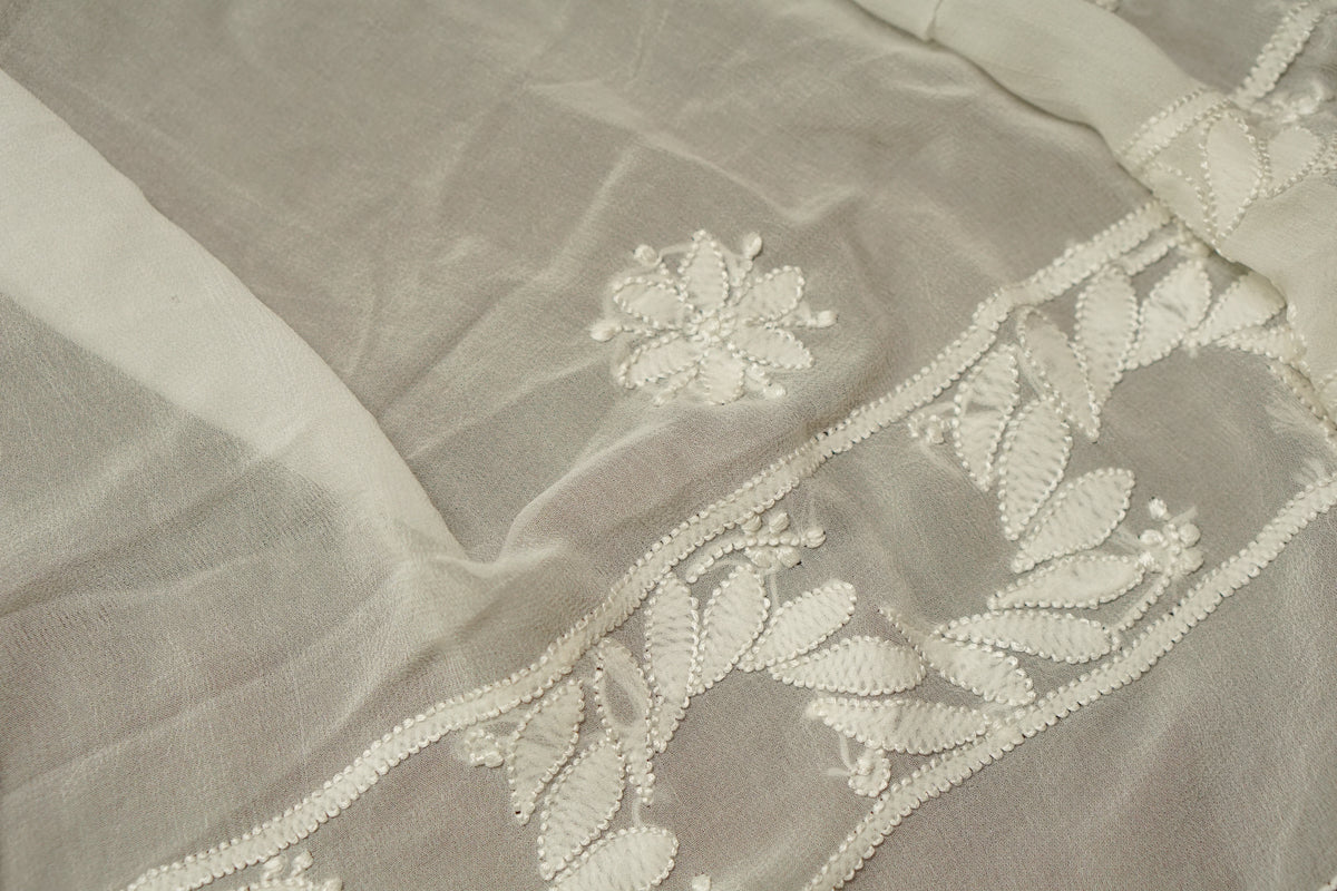 White Chikankari Kurta on Georgette with Mukaish / Liner included/FREE  SHIPPING in US