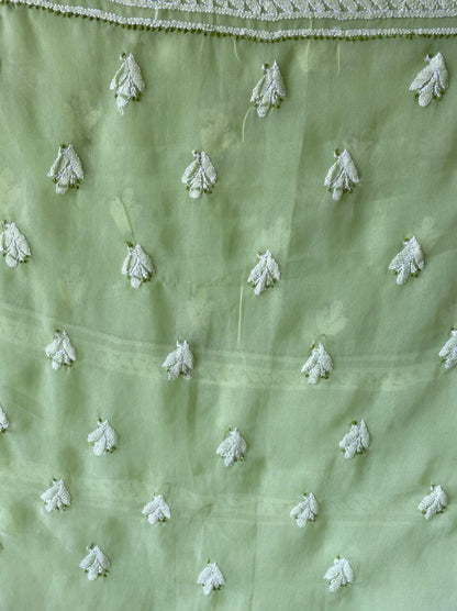 Pista green elegant Unstitched Chikankari Suit Material